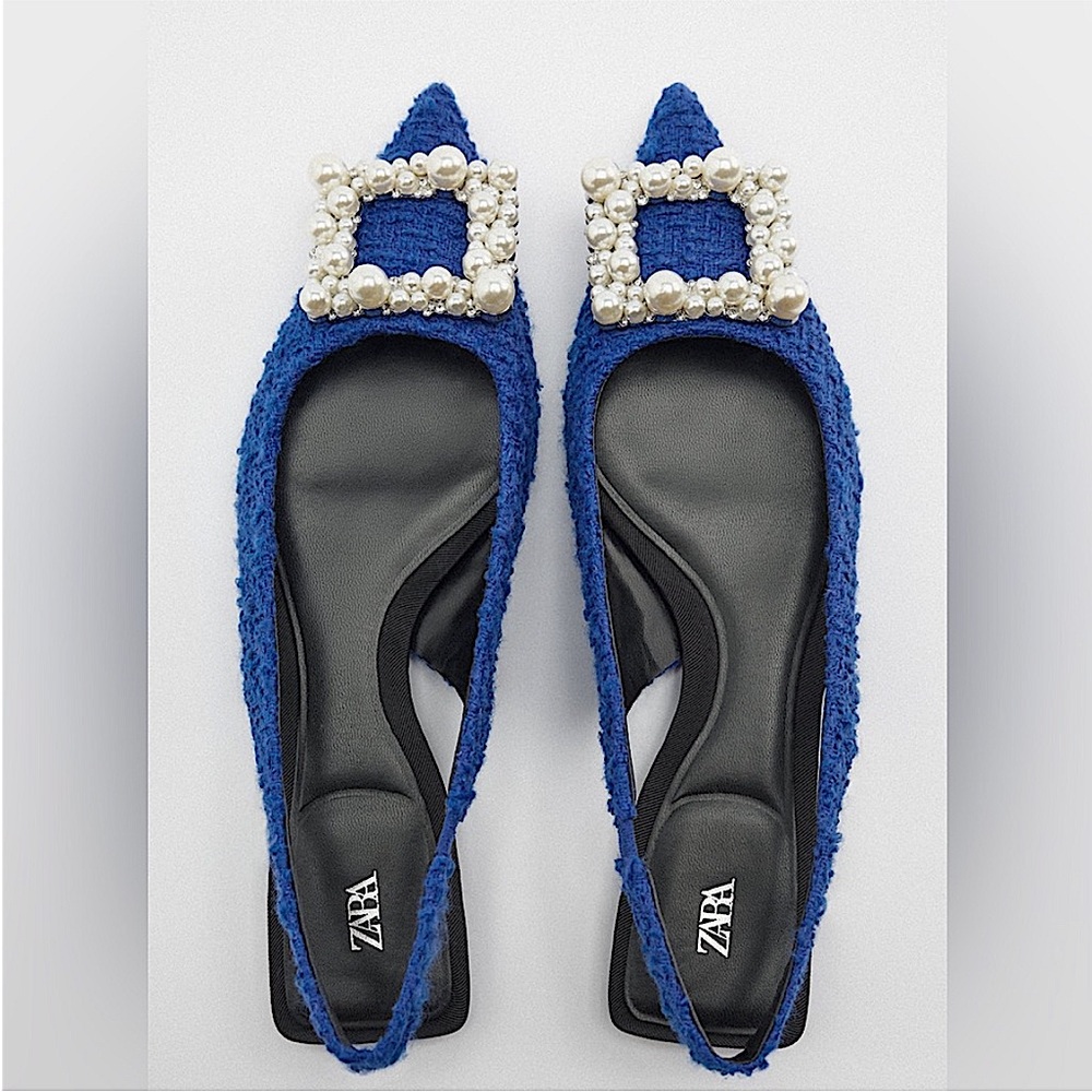 Holidays Zara blue Sling back embellished and pearls flats